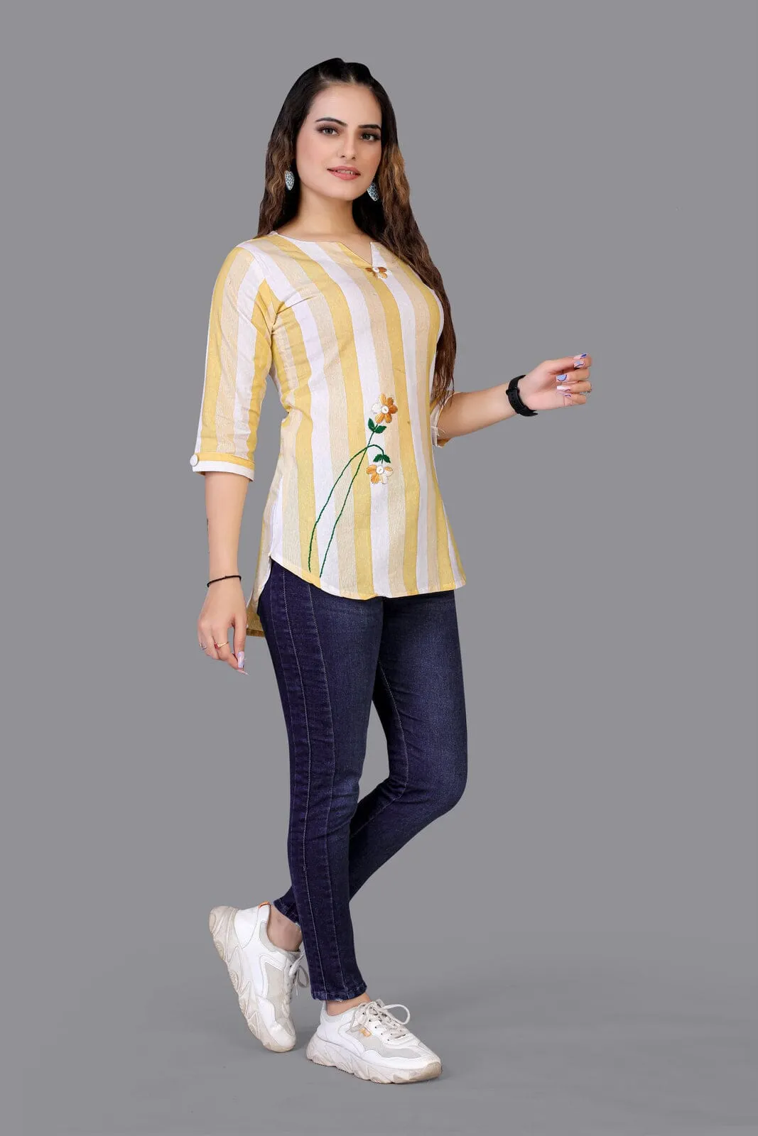 Aarvi Yellow Cotton Tunics