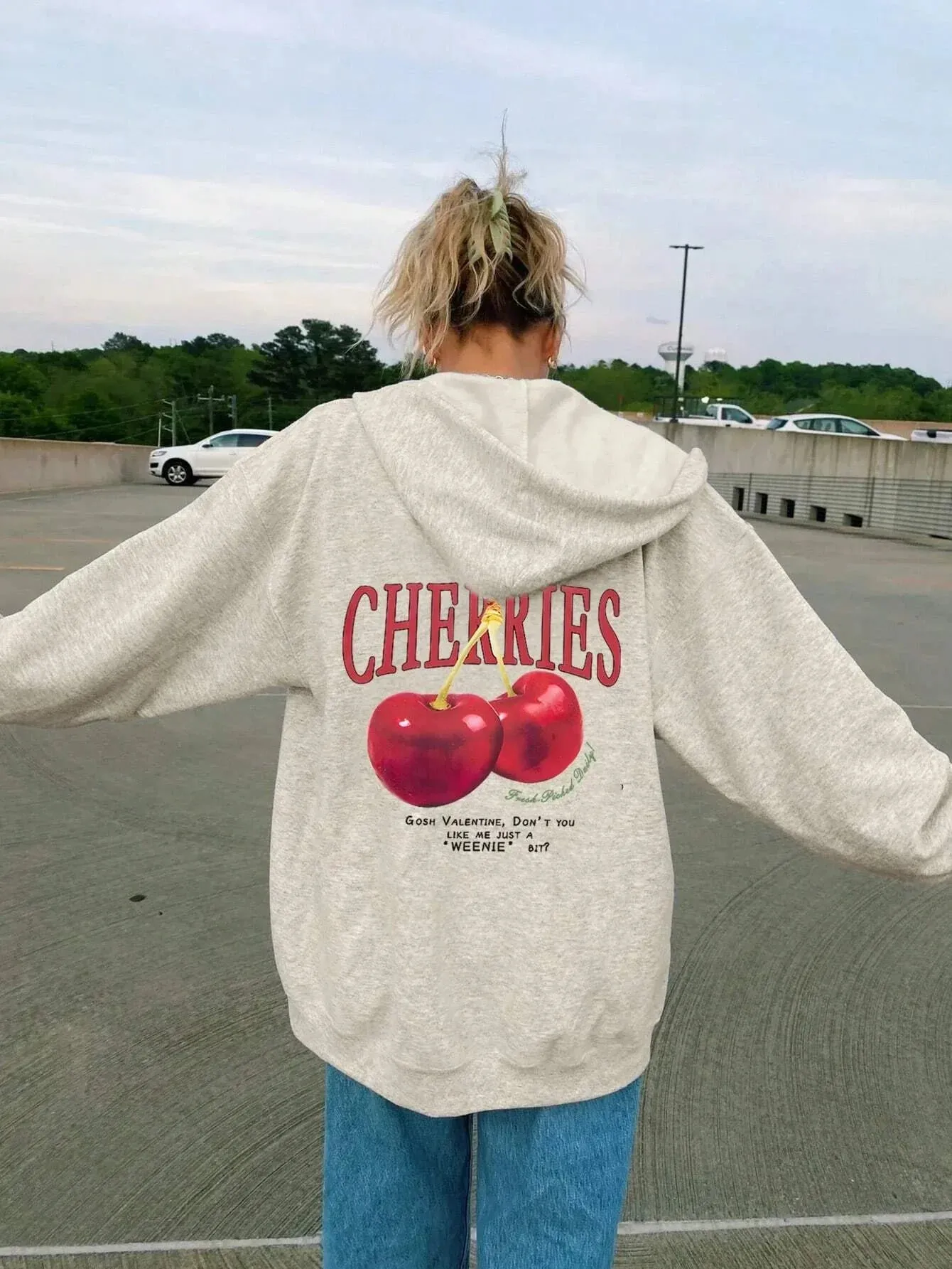 Comfortable Versatile Cherry Print Hoodie