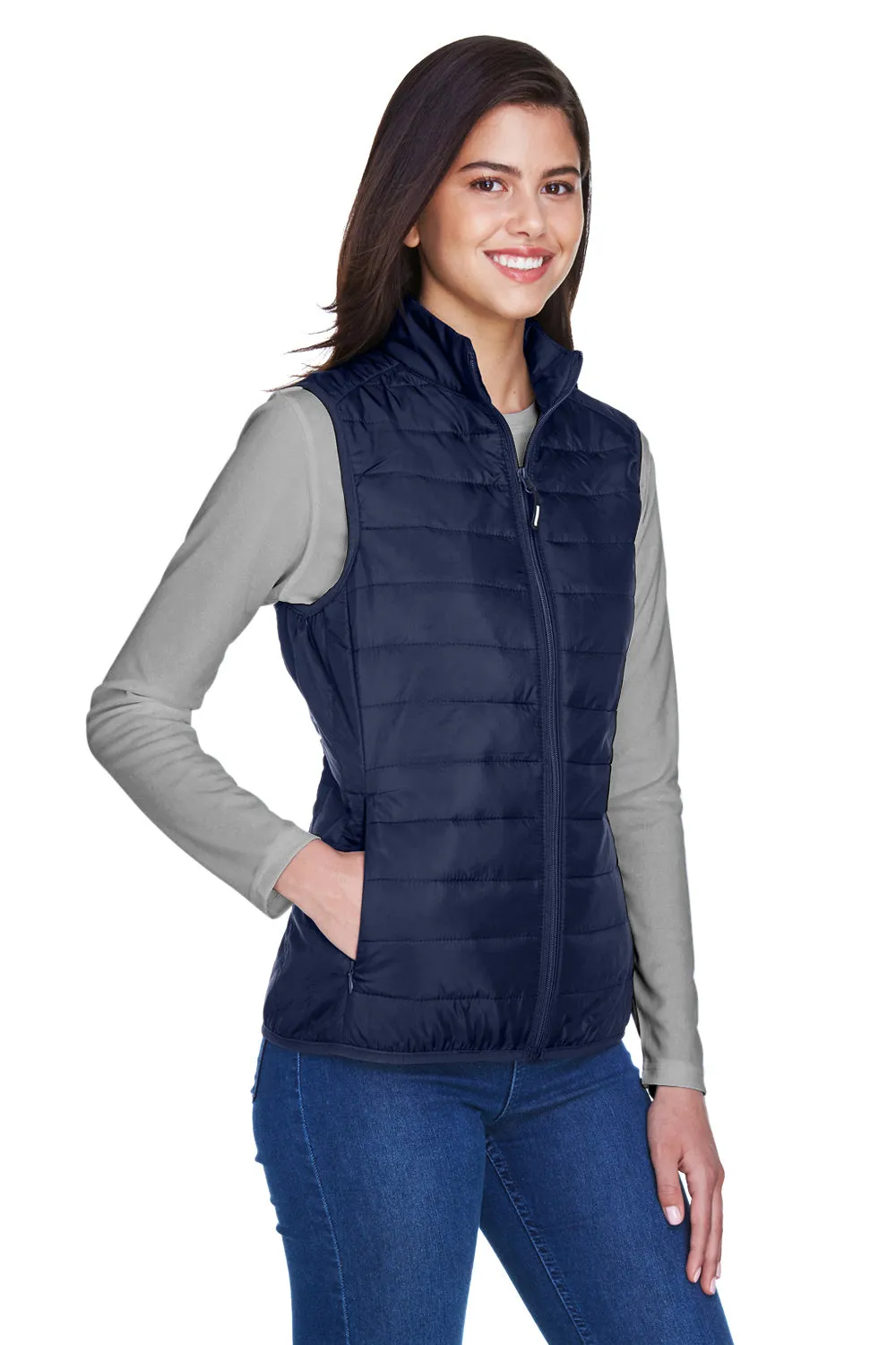 Core 365 Womens Prevail Packable Puffer Water Resistant Full Zip Vest - Classic Navy Blue