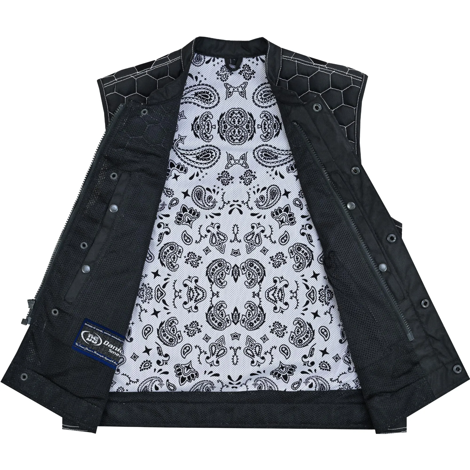 Dark Striker Men's Black Mesh Textile Vest with White Paisley Liner