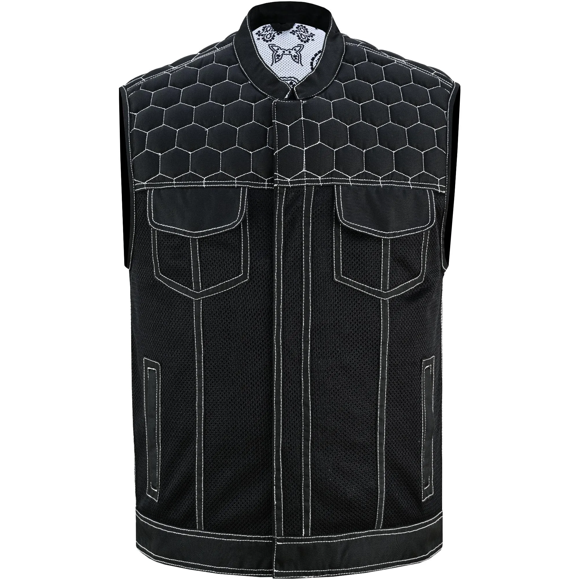 Dark Striker Men's Black Mesh Textile Vest with White Paisley Liner