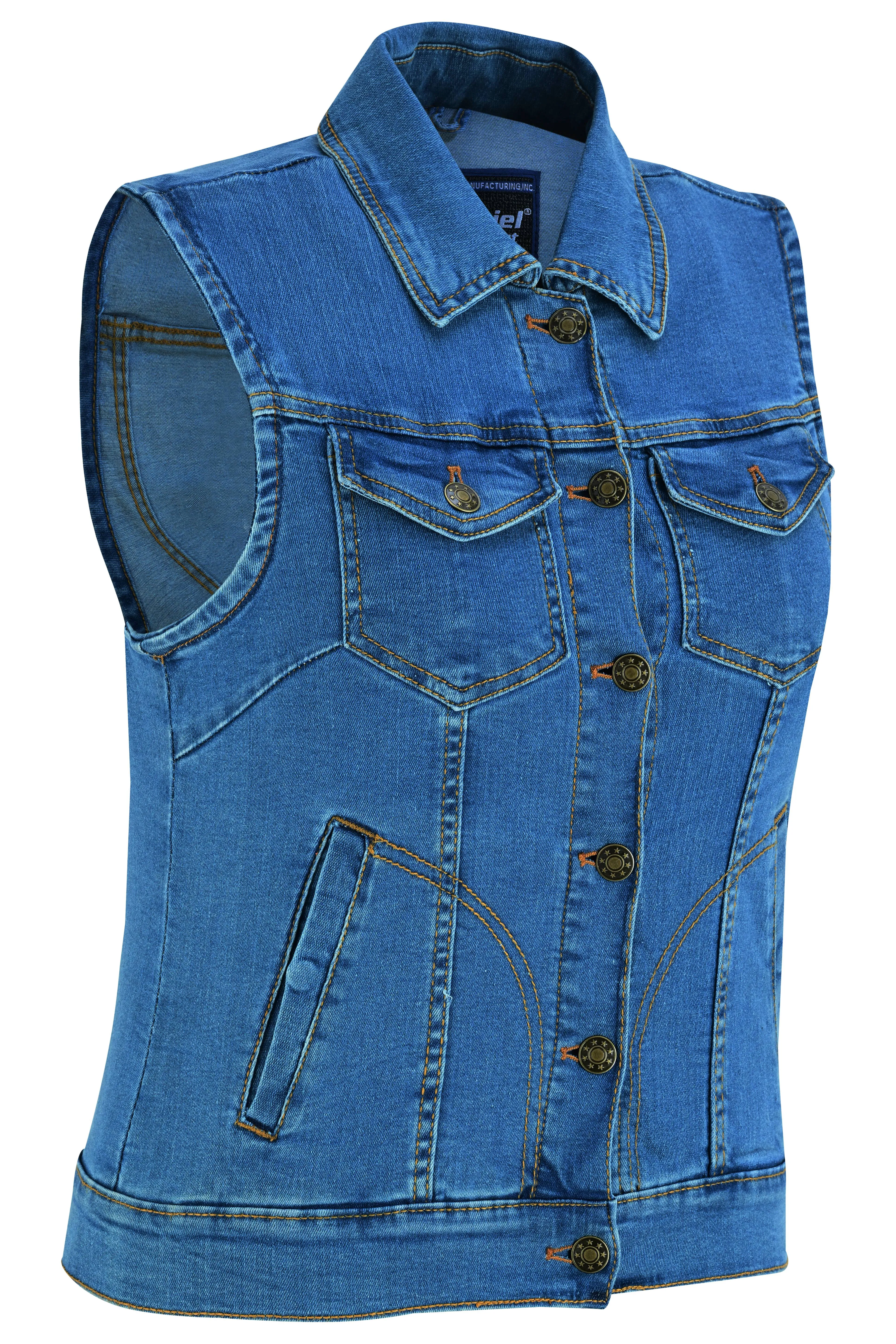 DM943 Women's Blue Denim Snap Front Vest