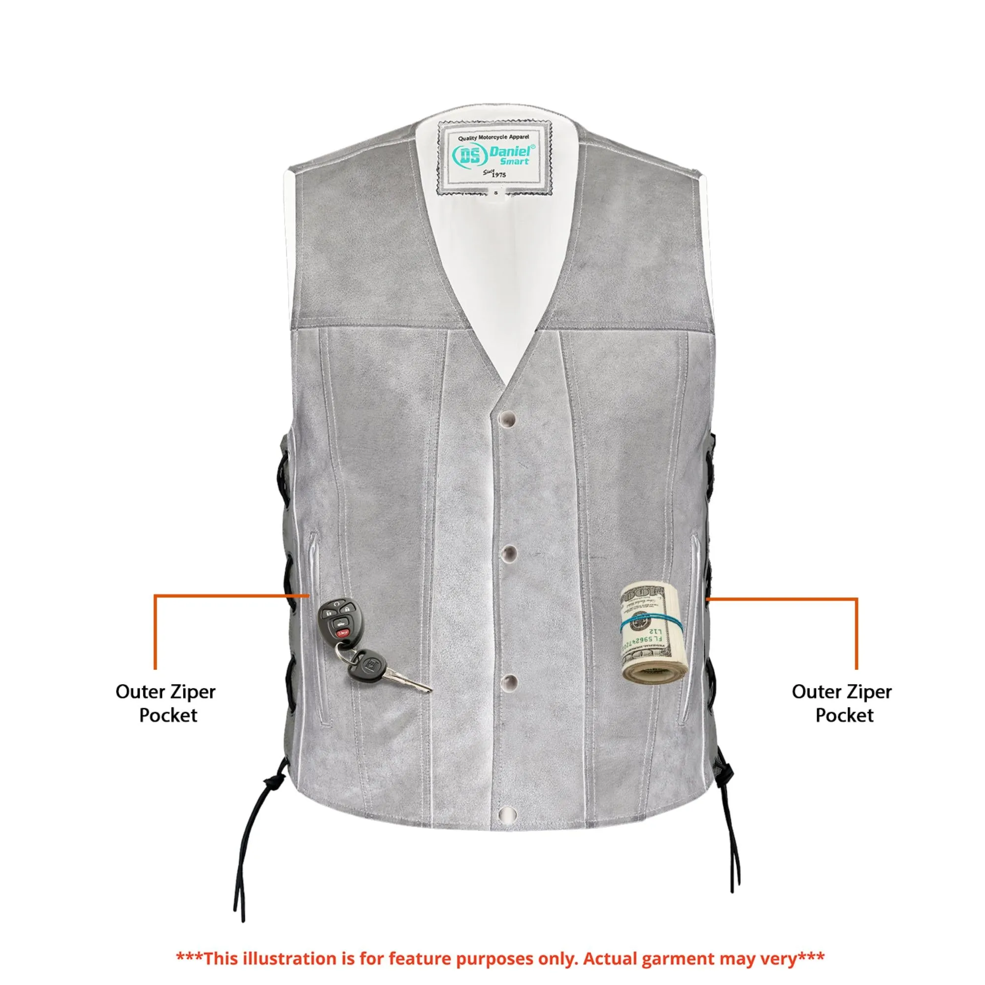 DS105V Men's Gray Single Back Panel Concealed Carry Vest