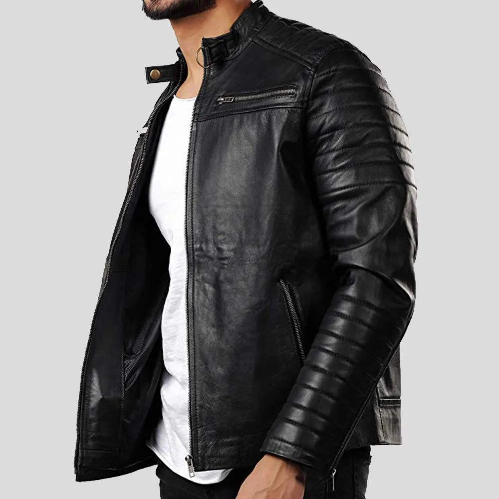 Elon Black Motorcycle Leather Jacket