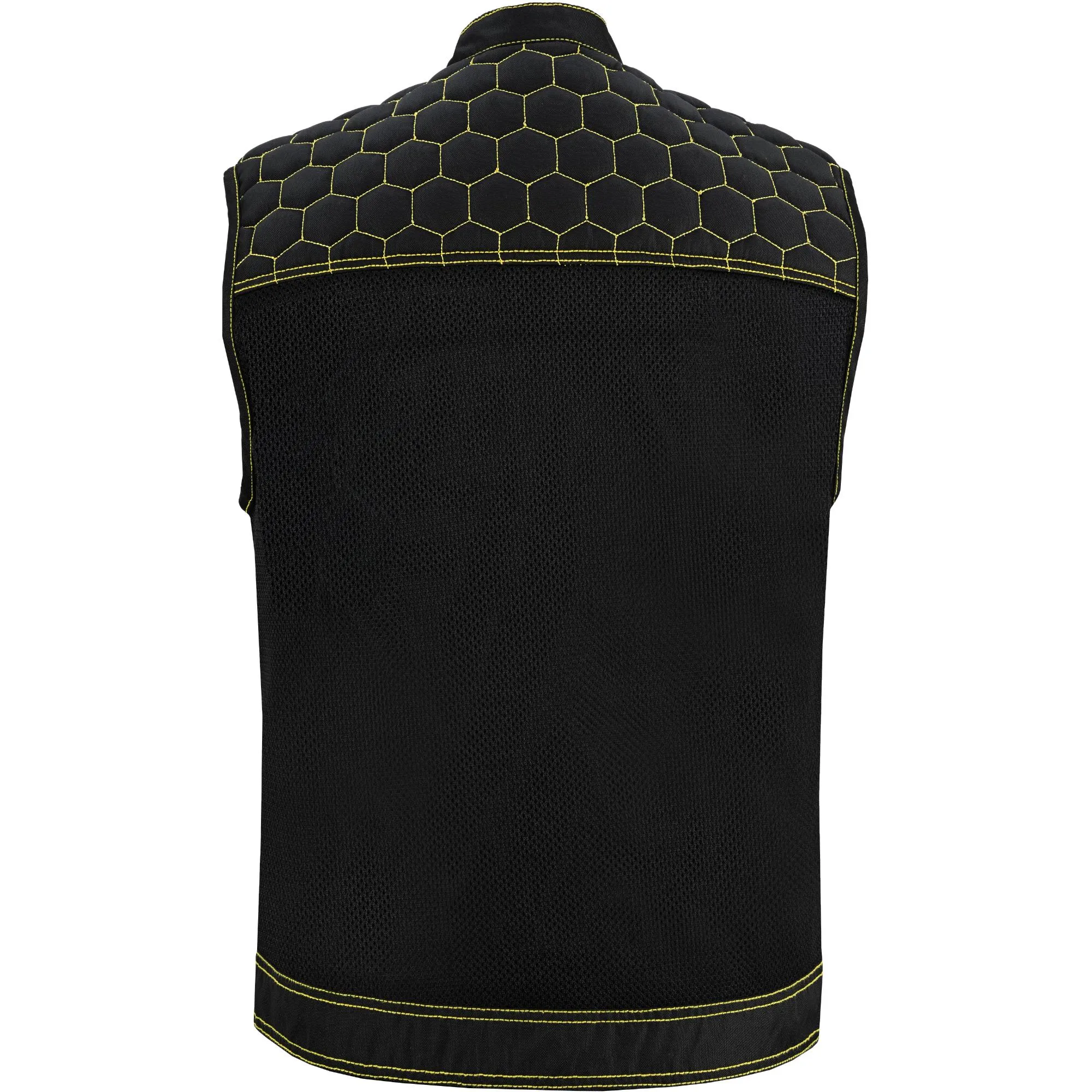 Gloom Gold Men's Black Mesh Textile Vest with Yellow Thread Detailing