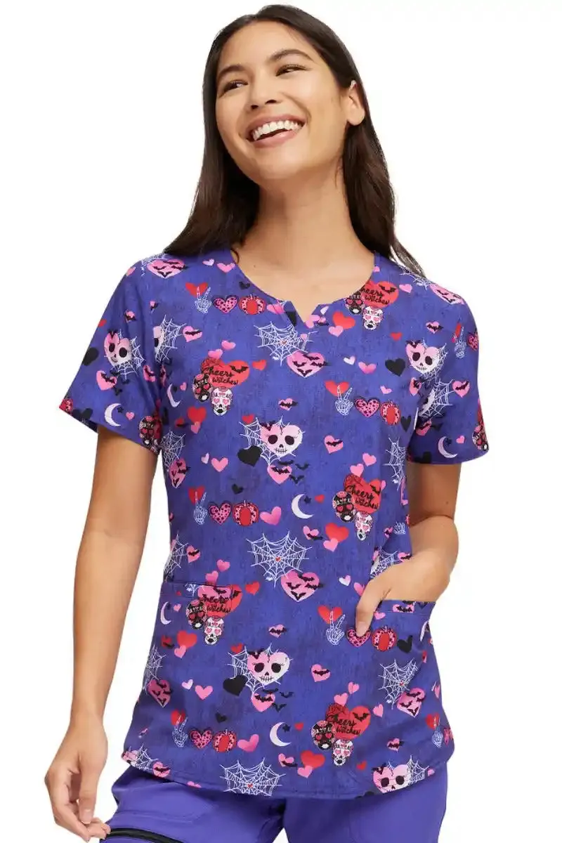 HeartSoul Women's Halloween V-Neck Print Scrub Top | Cheers Witches