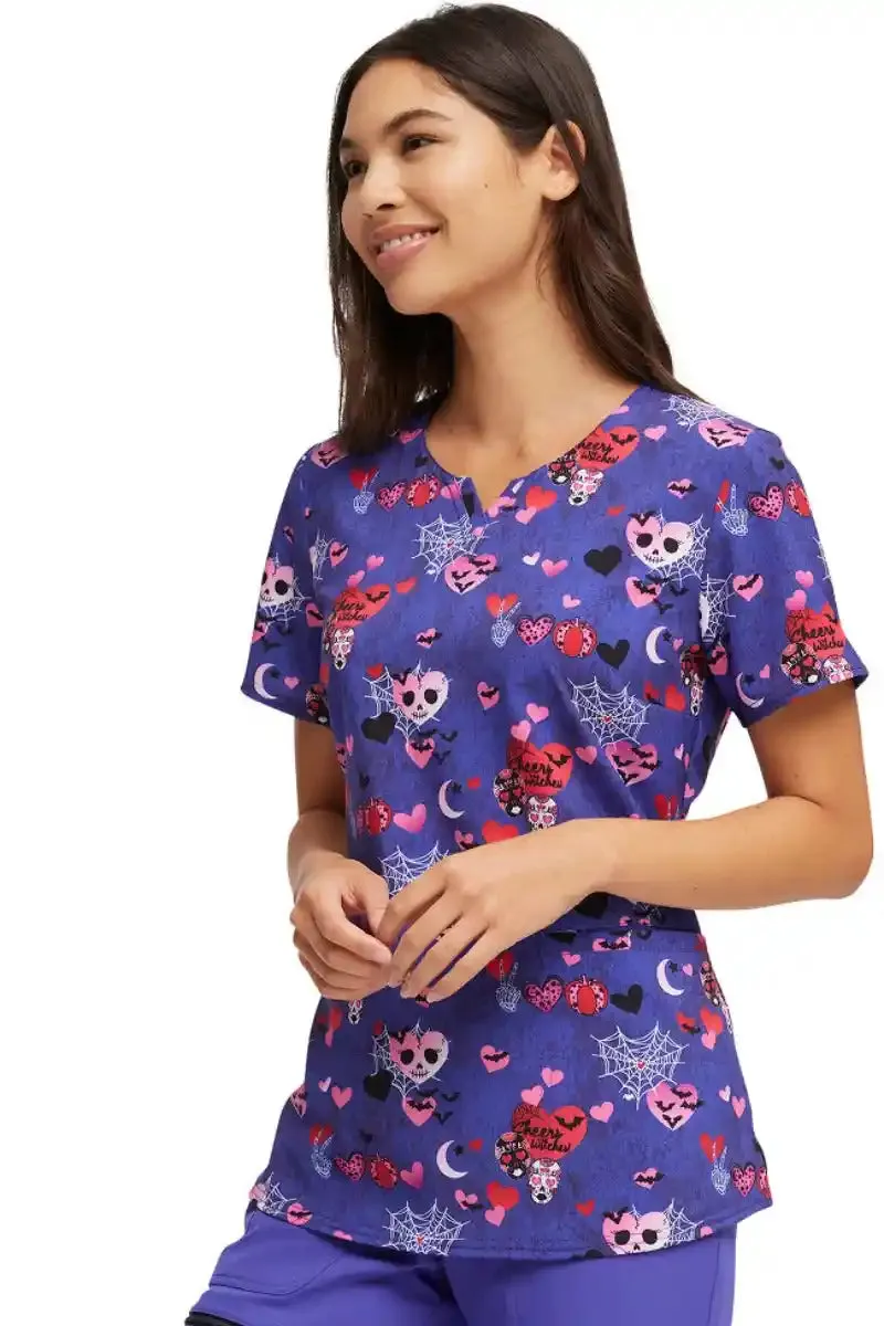 HeartSoul Women's Halloween V-Neck Print Scrub Top | Cheers Witches