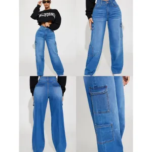 High Waist Denim Cargo Pants.