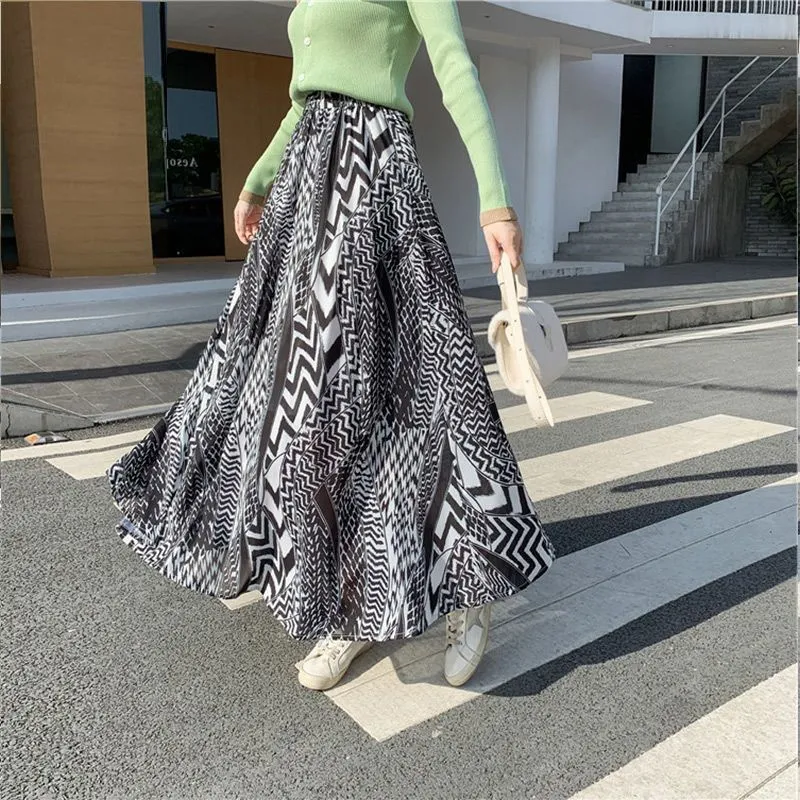 Hong Kong Skirt Mid-Length High Waist Trendy Flare Elegant Slim Look Feminine A-Line Skirt