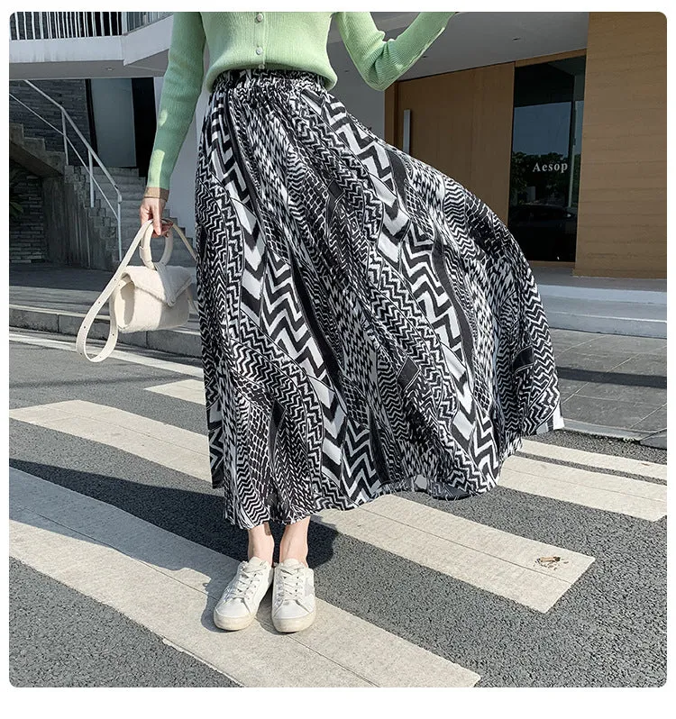 Hong Kong Skirt Mid-Length High Waist Trendy Flare Elegant Slim Look Feminine A-Line Skirt