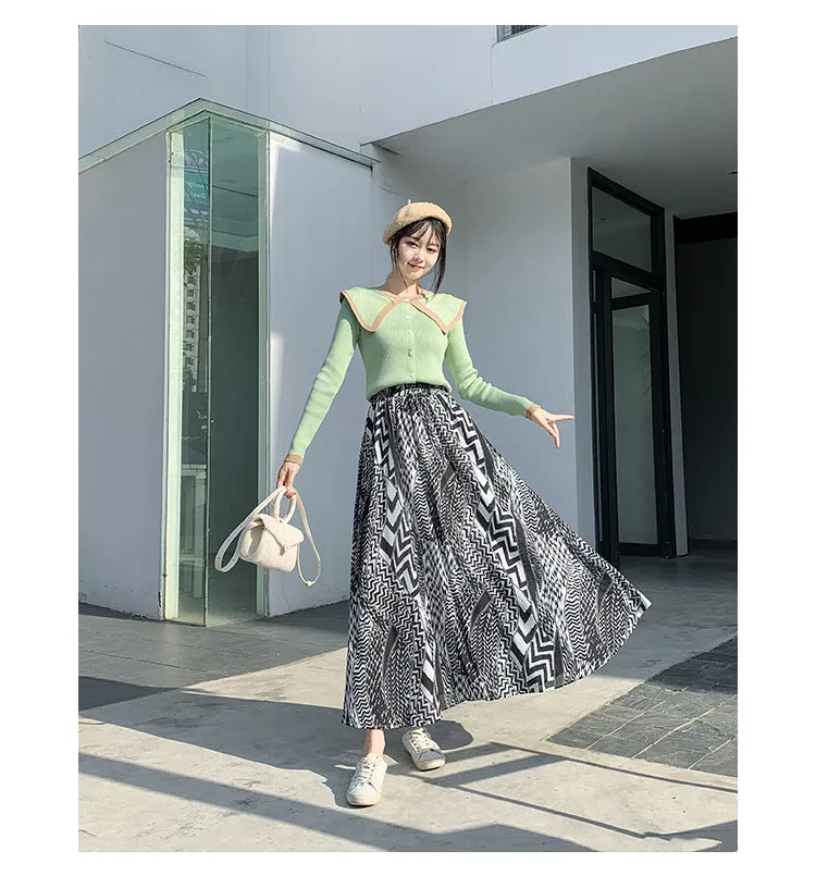 Hong Kong Skirt Mid-Length High Waist Trendy Flare Elegant Slim Look Feminine A-Line Skirt