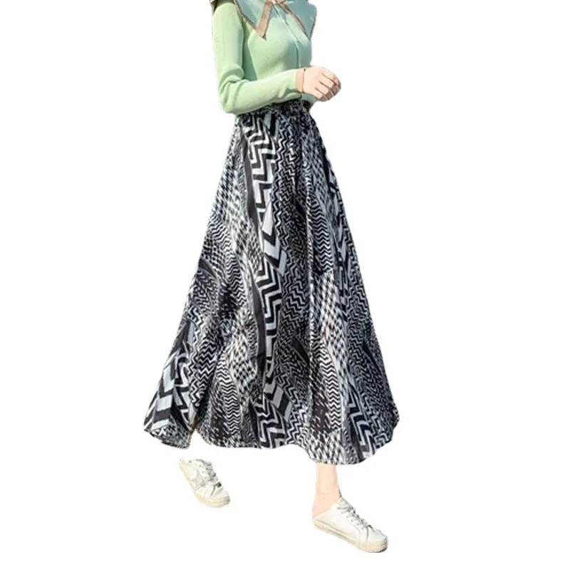 Hong Kong Skirt Mid-Length High Waist Trendy Flare Elegant Slim Look Feminine A-Line Skirt