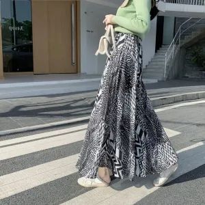 Hong Kong Skirt Mid-Length High Waist Trendy Flare Elegant Slim Look Feminine A-Line Skirt