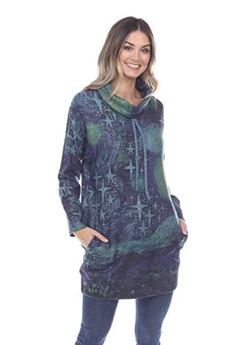 Inoah - Galaxy, Lace Tie Cowl Neck, Long Sleeve Brushed Pocket Fashion Tunic