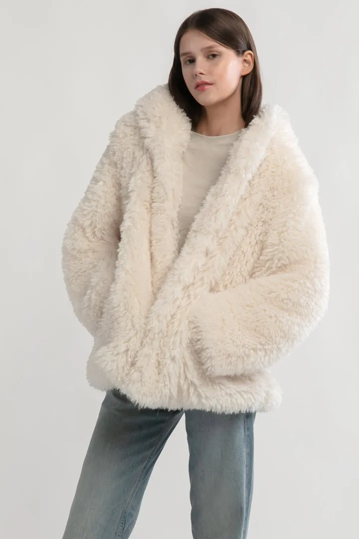 Look By M Shaggy Hood Fur Jacket SM2421