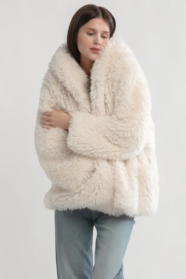 Look By M Shaggy Hood Fur Jacket SM2421