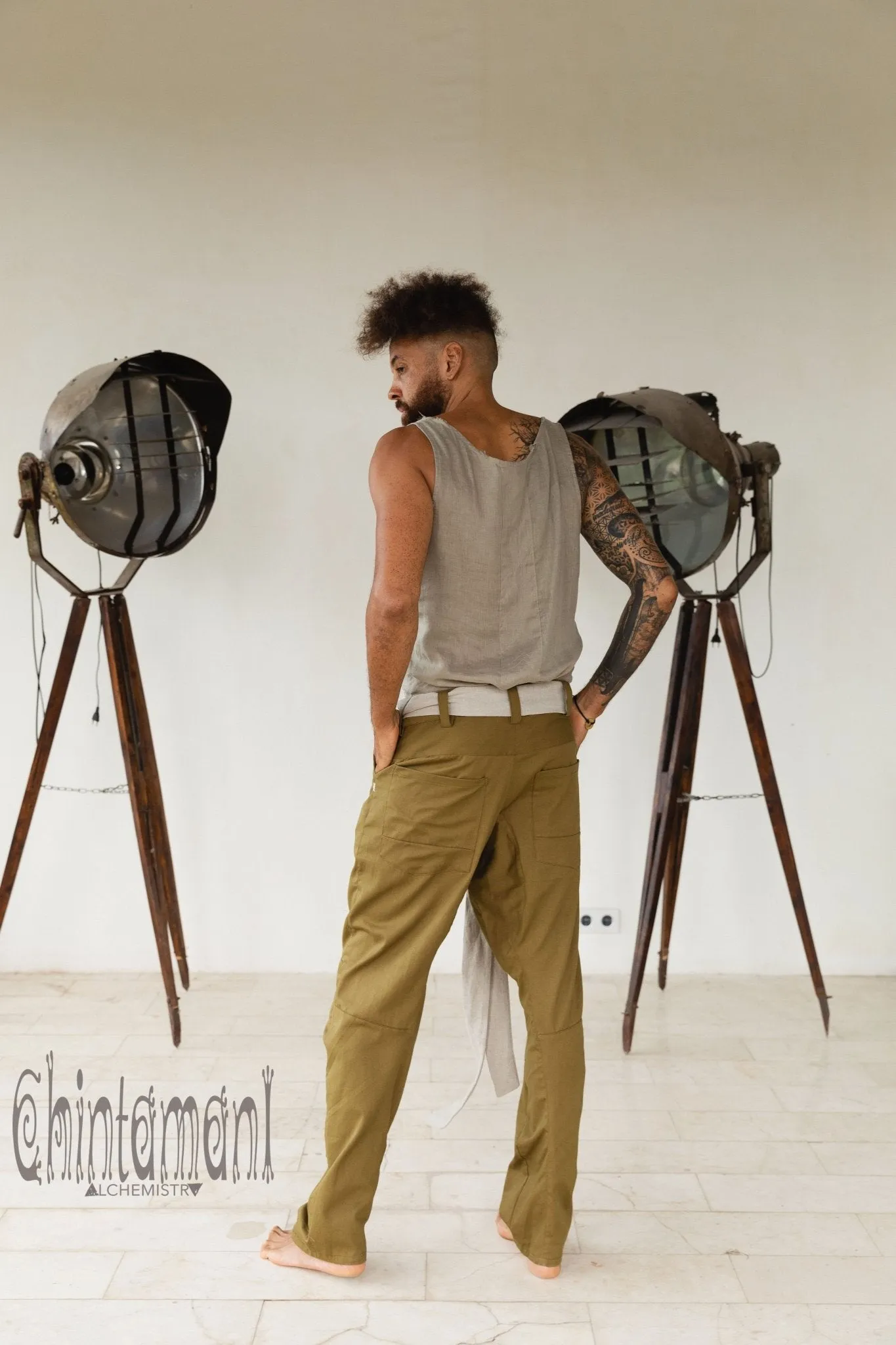 Mens Cotton Twill Long Pants / Army Green