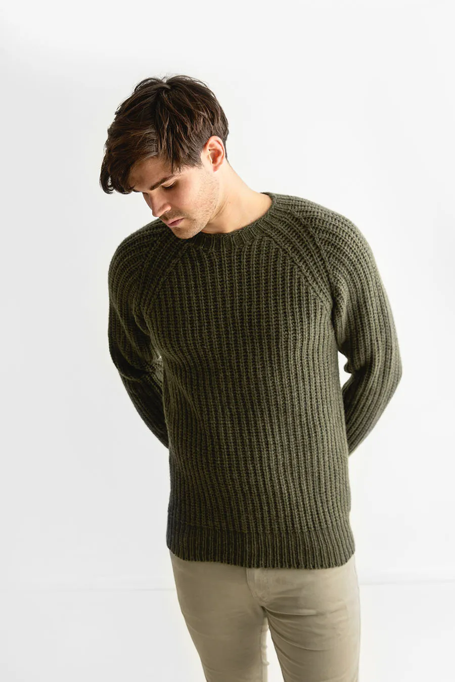 Mens Geelong Superfine Lambswool Fisherman’s Rib Jumper - Green