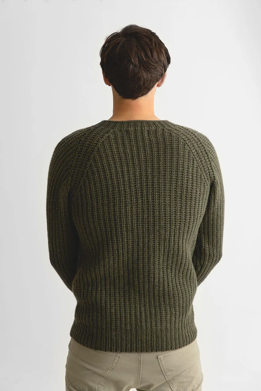 Mens Geelong Superfine Lambswool Fisherman’s Rib Jumper - Green