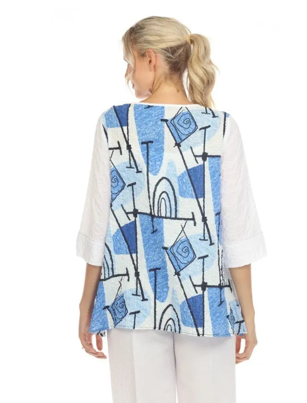 Moonlight Abstract-Print Tunic Top in Blue Multi - 3711 -