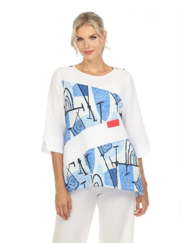 Moonlight Abstract-Print Tunic Top in Blue Multi - 3711 -