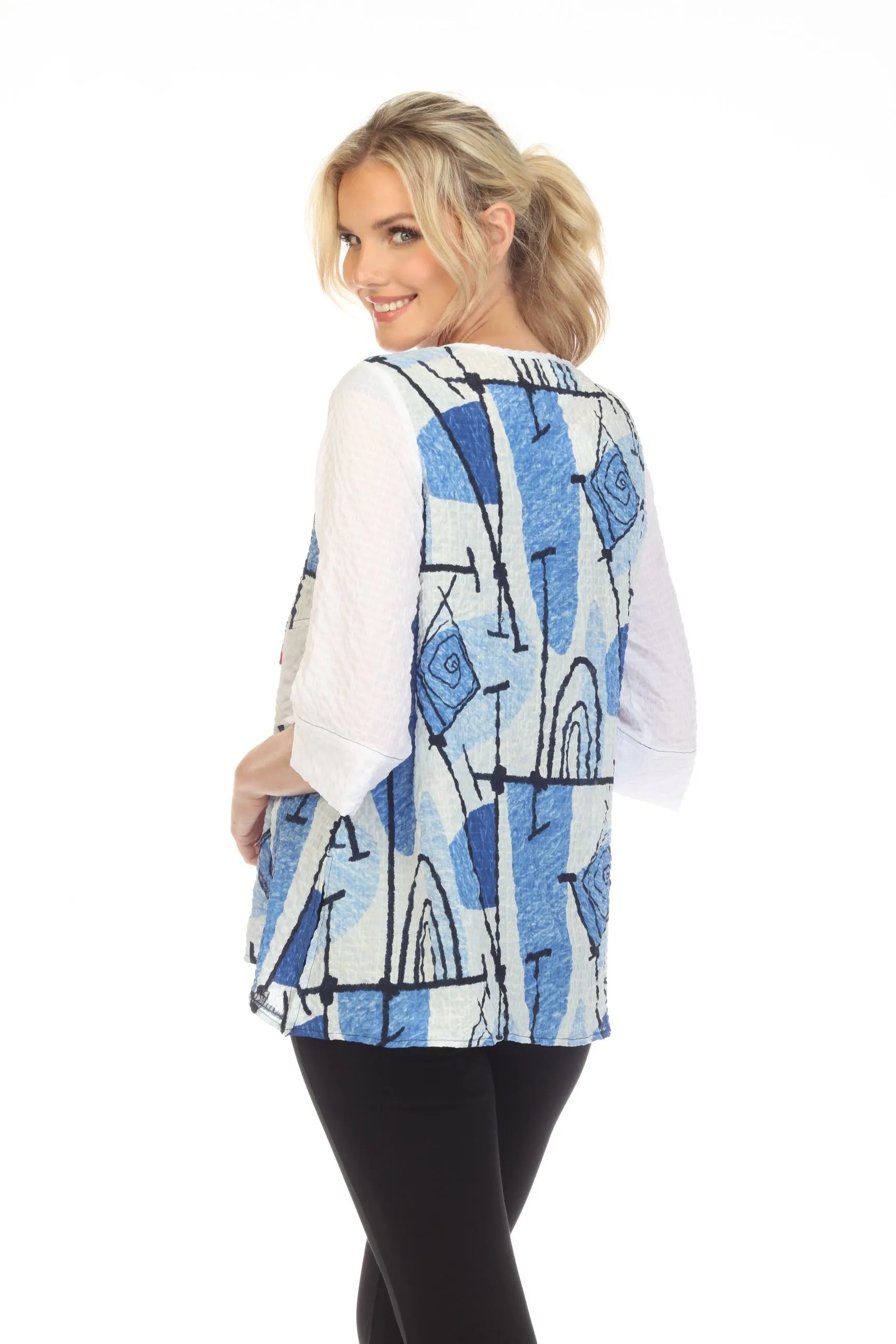 Moonlight Abstract-Print Tunic Top in Blue Multi - 3711 -