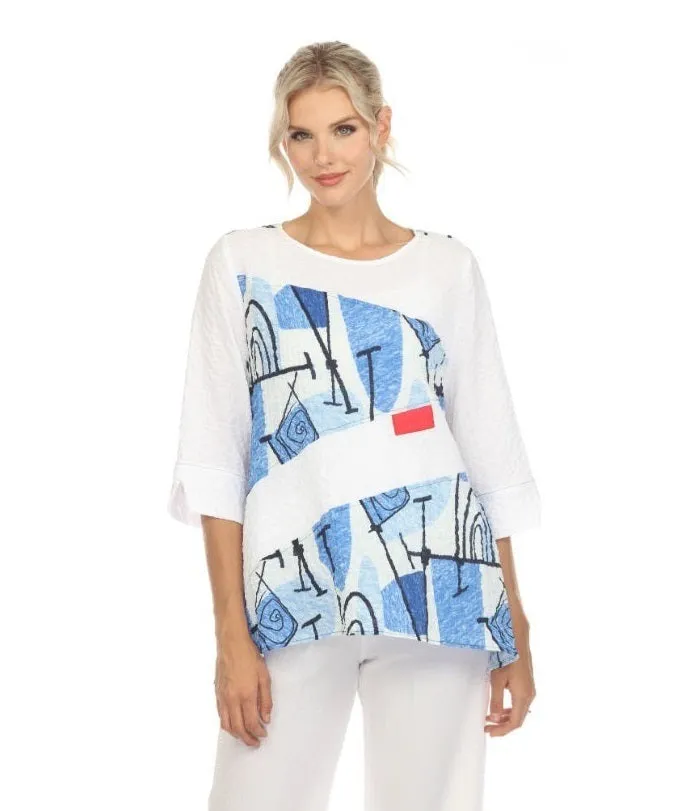 Moonlight Abstract-Print Tunic Top in Blue Multi - 3711 -