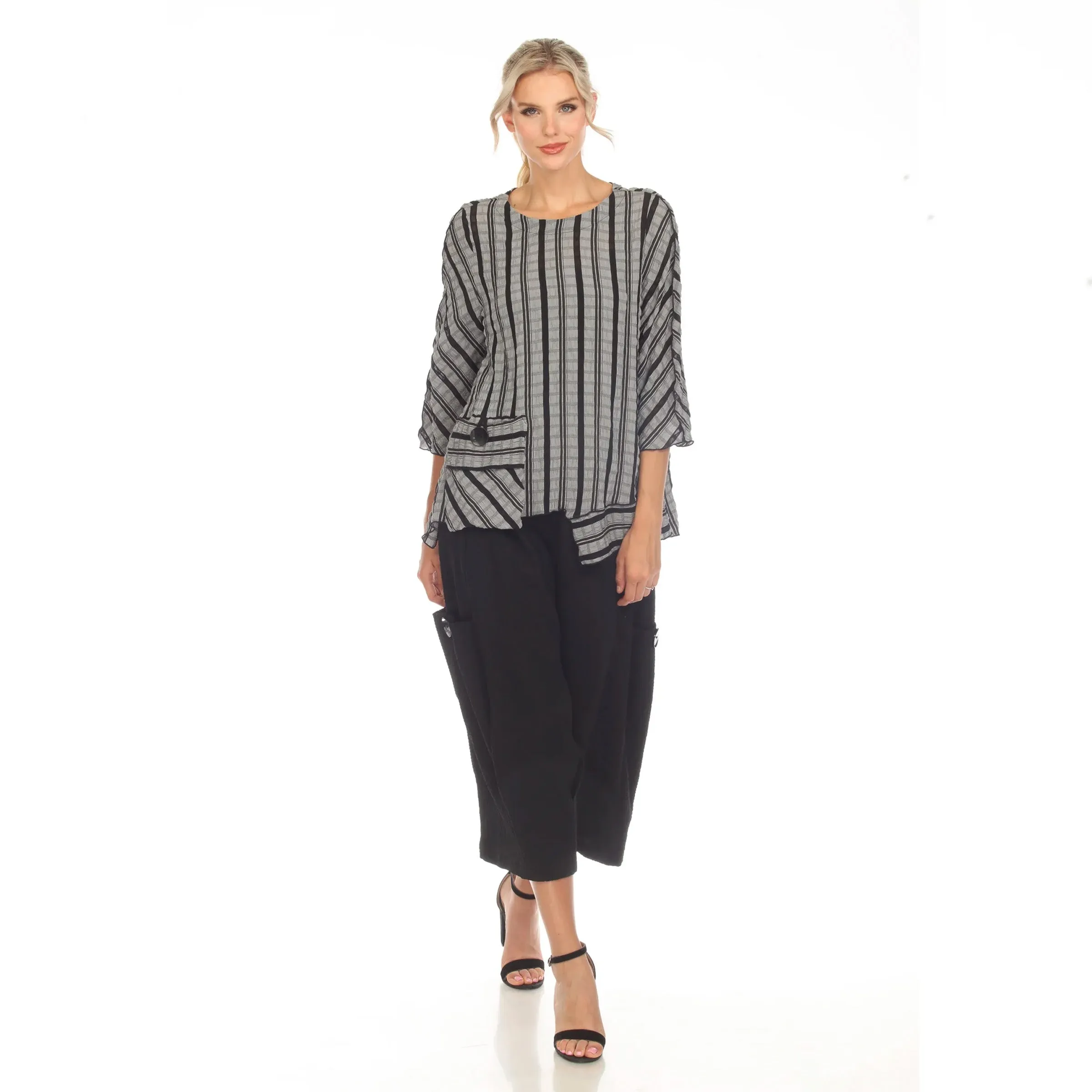 Moonlight Textured Stripe Pocket Tunic Top - 3628