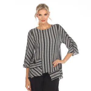 Moonlight Textured Stripe Pocket Tunic Top - 3628