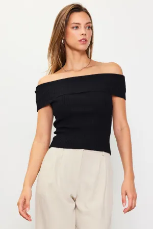 Off Shoulder Ribbed Knit Top