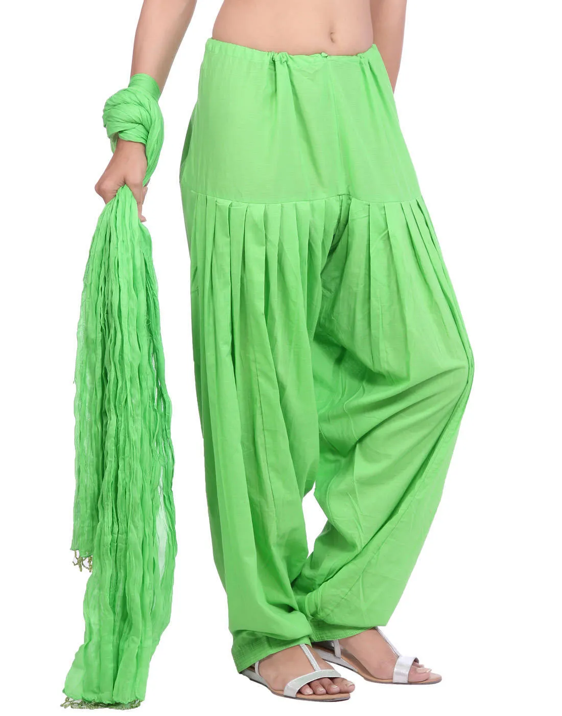 Parrot Green Cotton Patiala Salwar And Dupatta Set