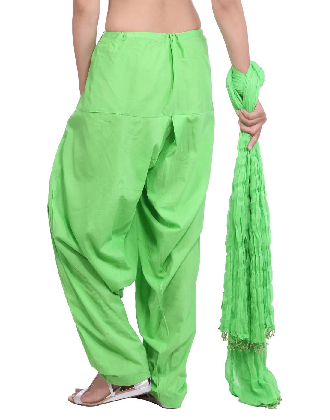 Parrot Green Cotton Patiala Salwar And Dupatta Set