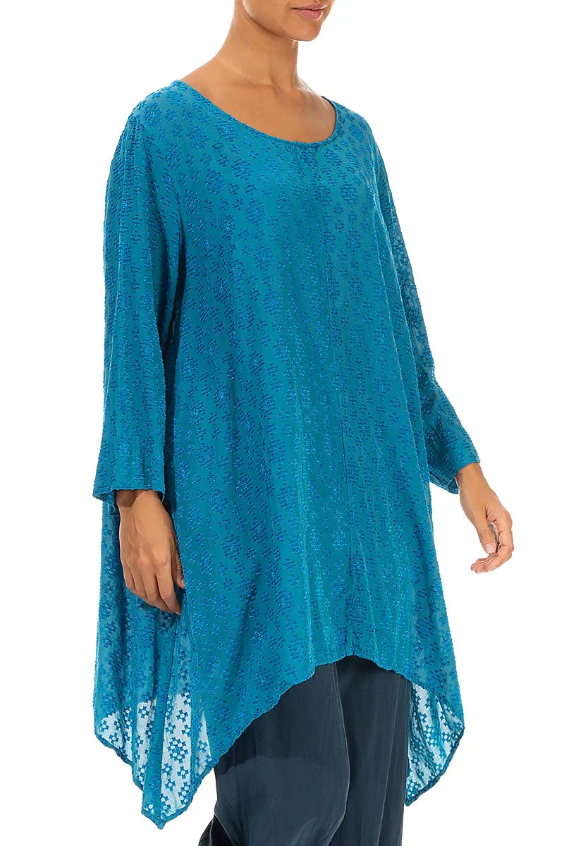 Patterned Longer Edges Blue Silk Tunic