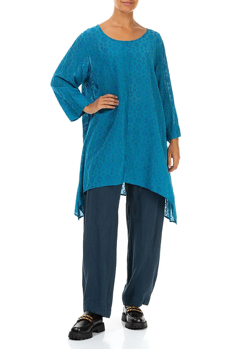 Patterned Longer Edges Blue Silk Tunic