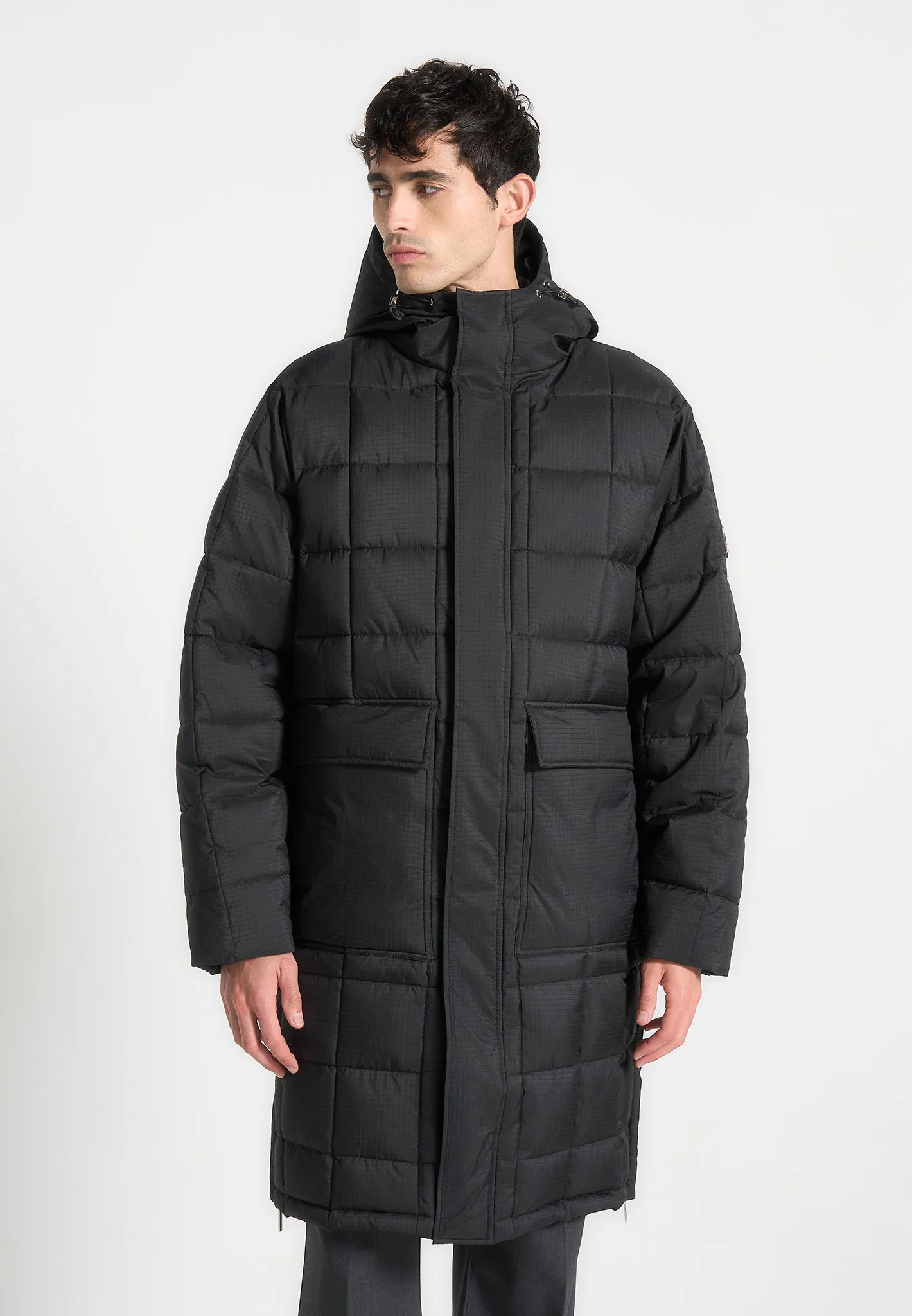 Quilted Longline Puffer Coat - Black