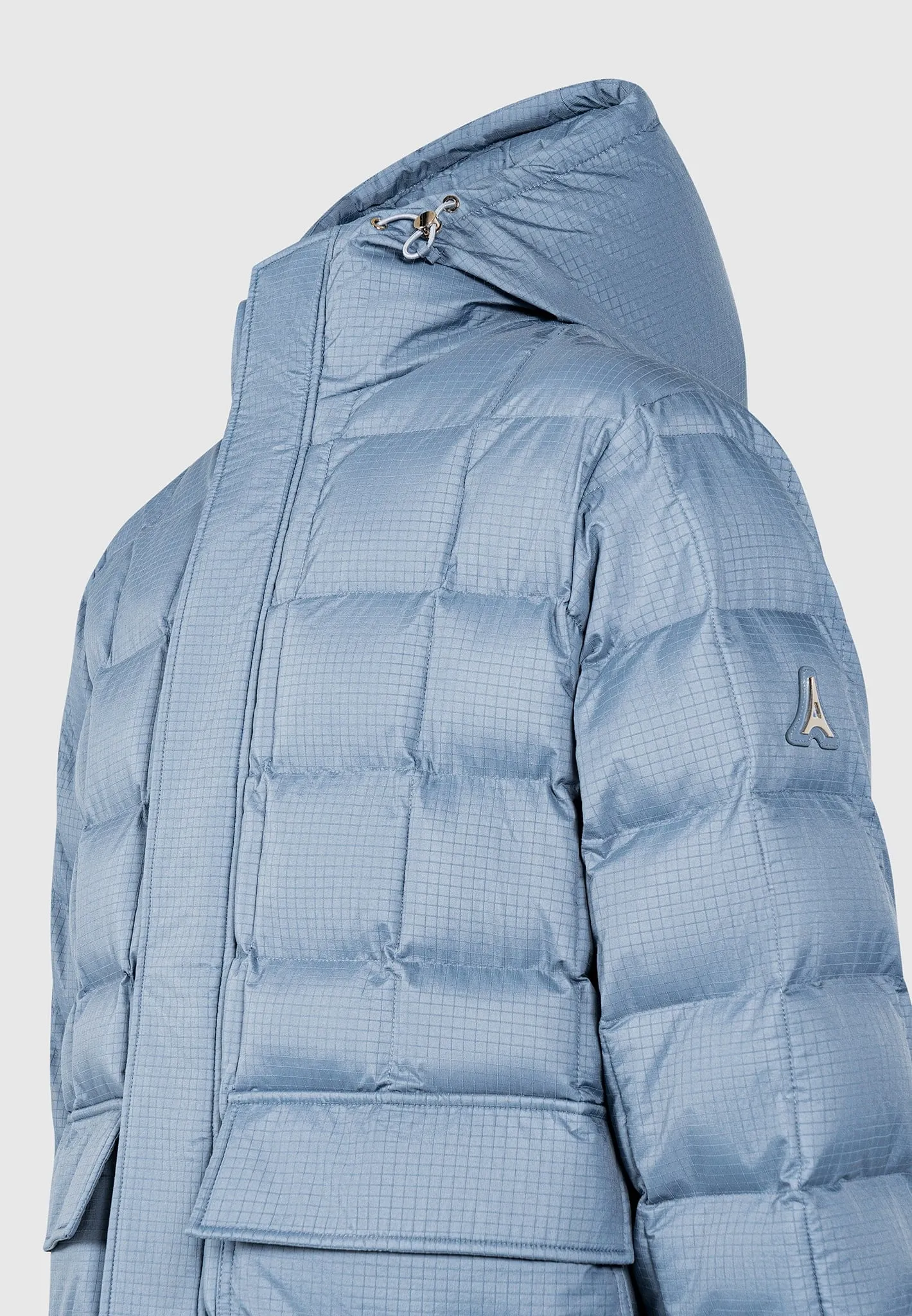 Quilted Longline Puffer Coat - Steel Blue