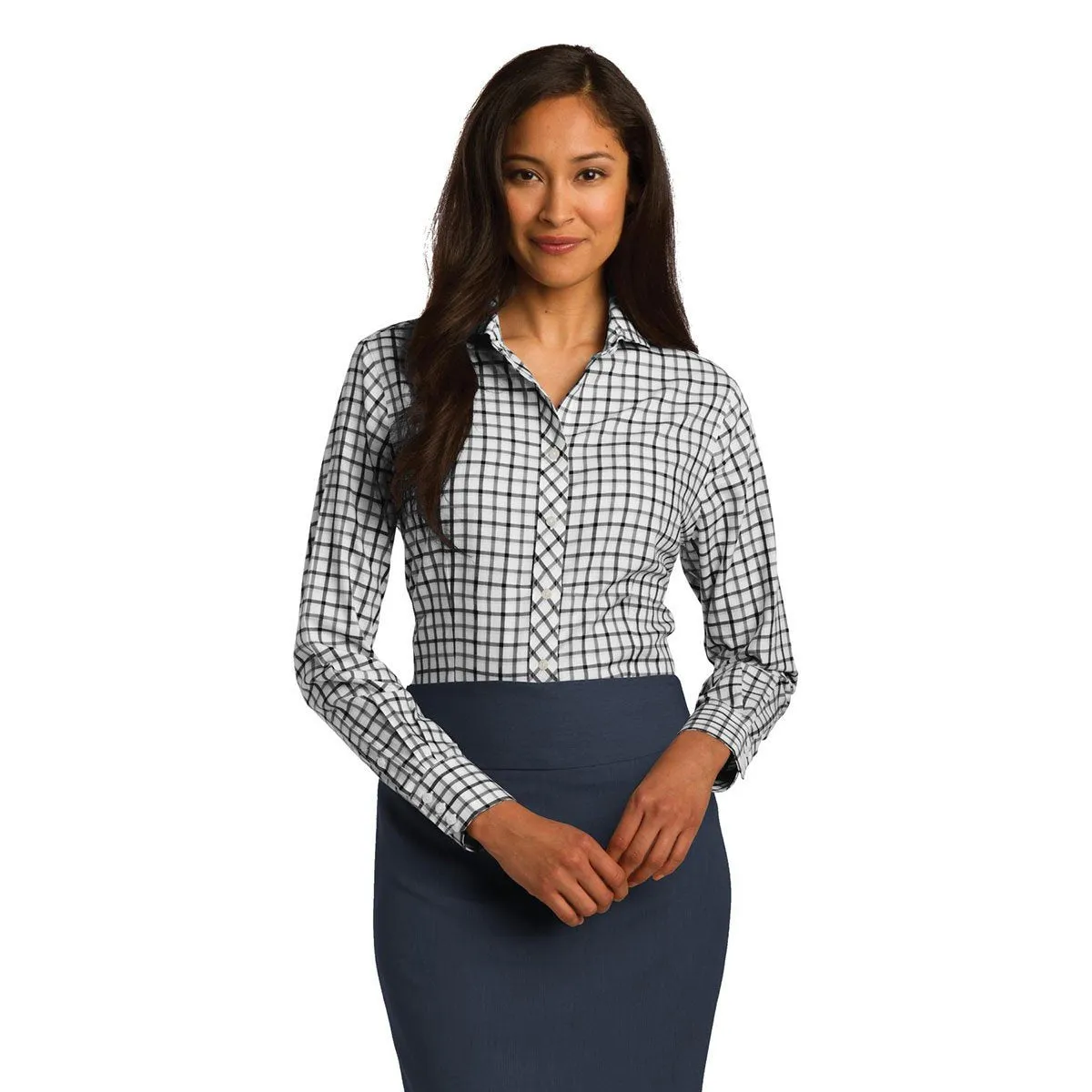 Red House Women's Black/Grey/White Tricolor Check Non-Iron Shirt