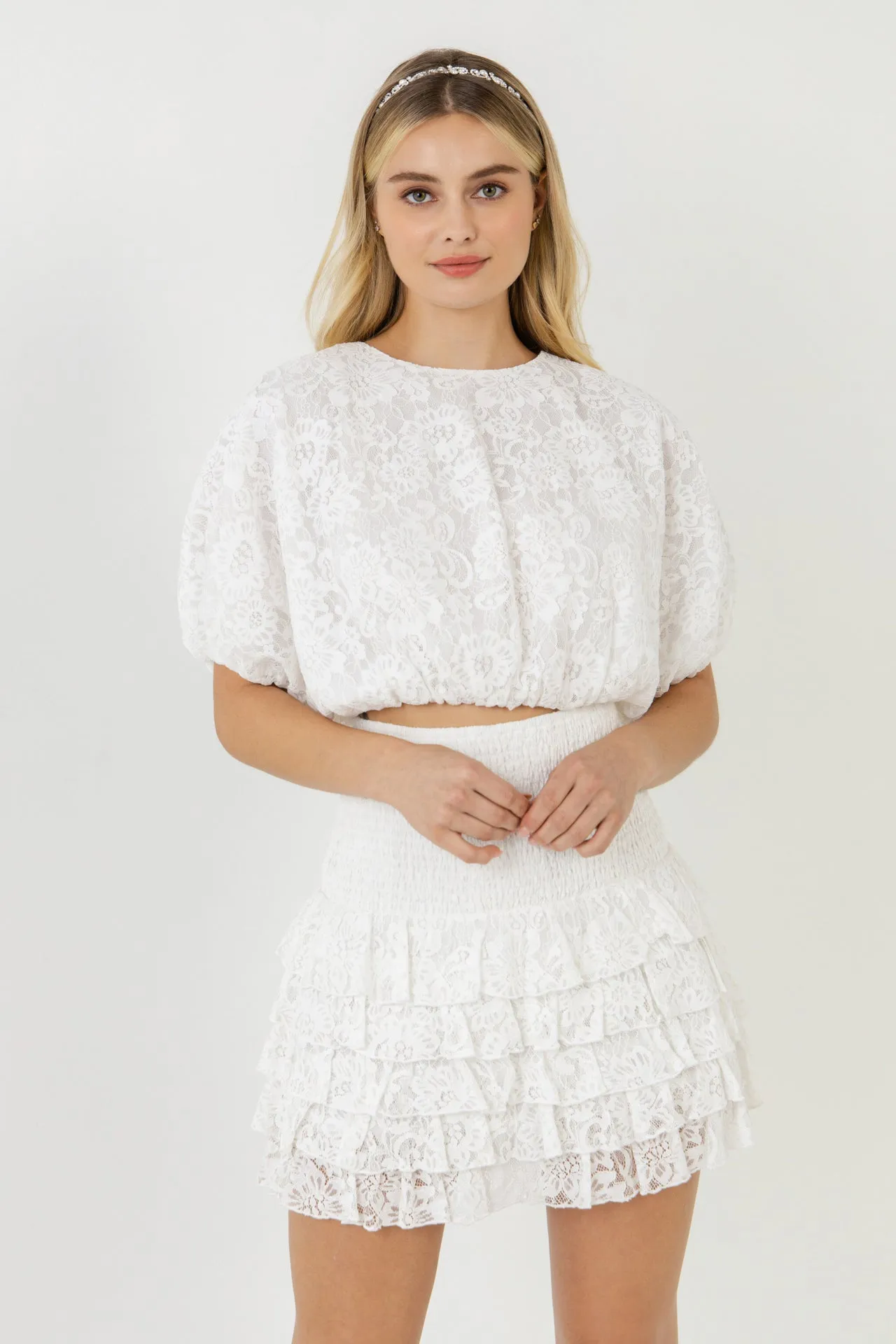 Ruffled Lace Mini Smocked Skirt