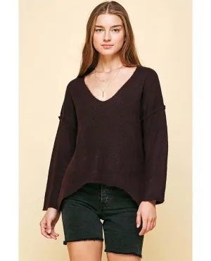 Soft V Neck Knit Sweater Wine