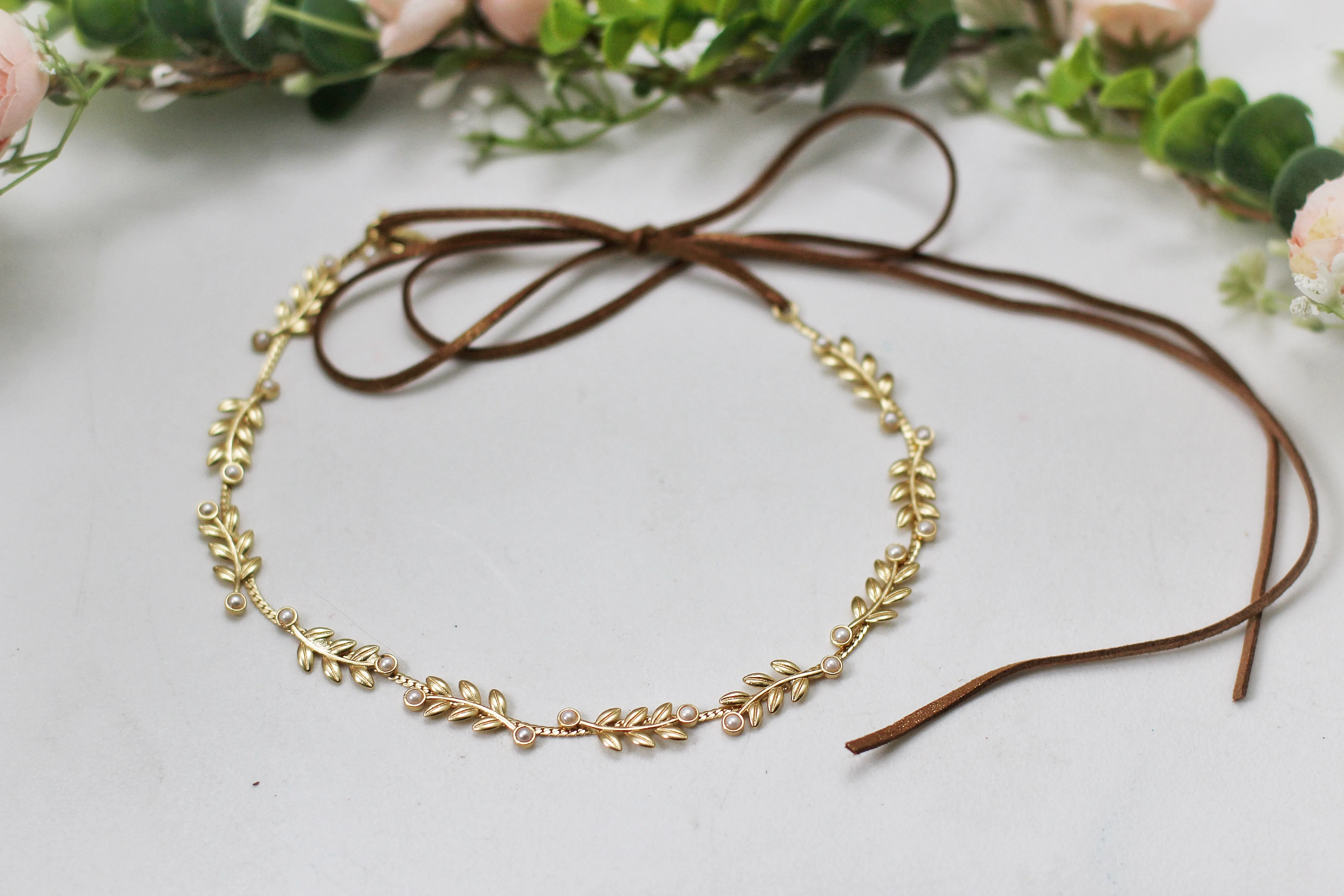 Stems Leaves and Pearls Necklace/ Choker/ Wreath / Hair Chain