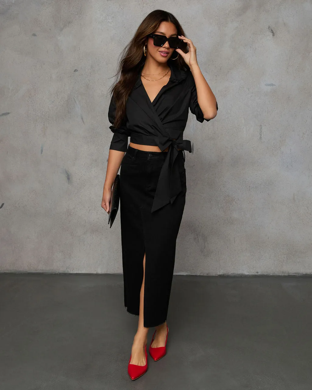 Such A Charmer Wrap Tie Poplin Top