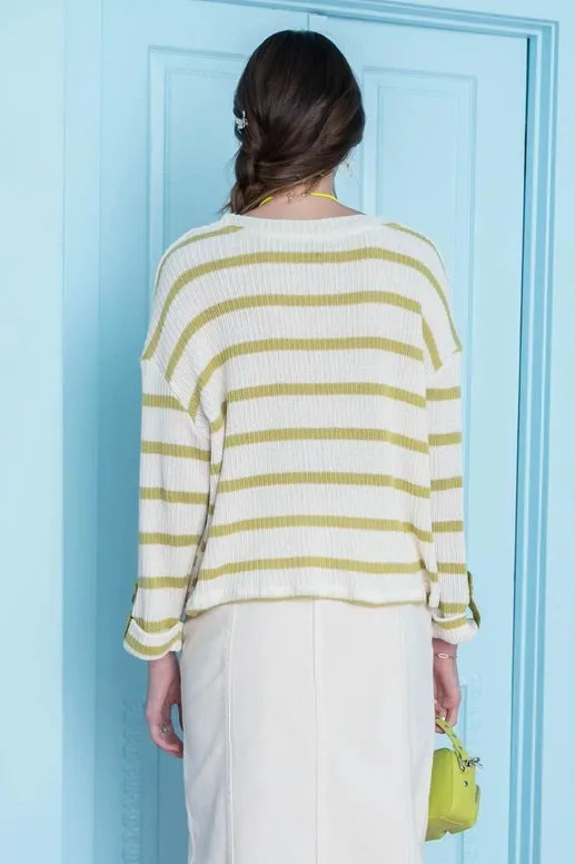 Whitney Striped Folded Sleeve Sweater