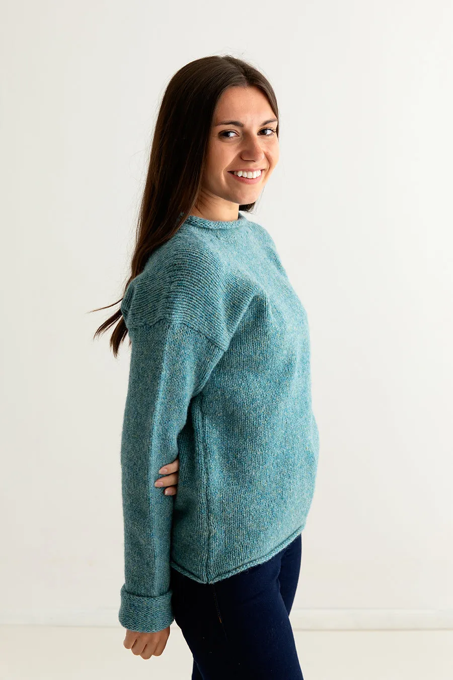 Womens Chunky cuffed jumper - light teal