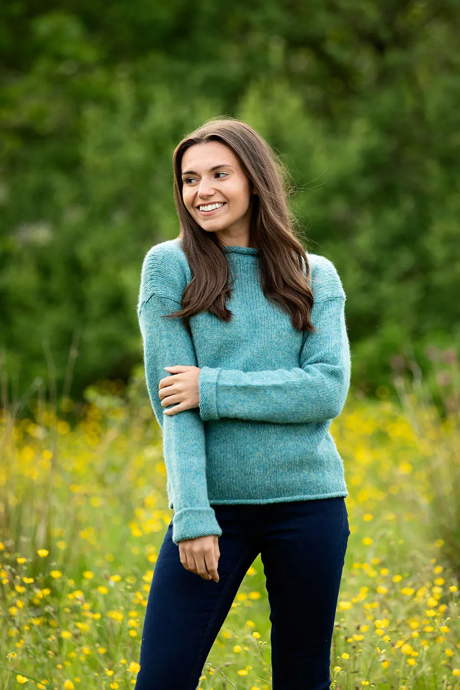 Womens Chunky cuffed jumper - light teal