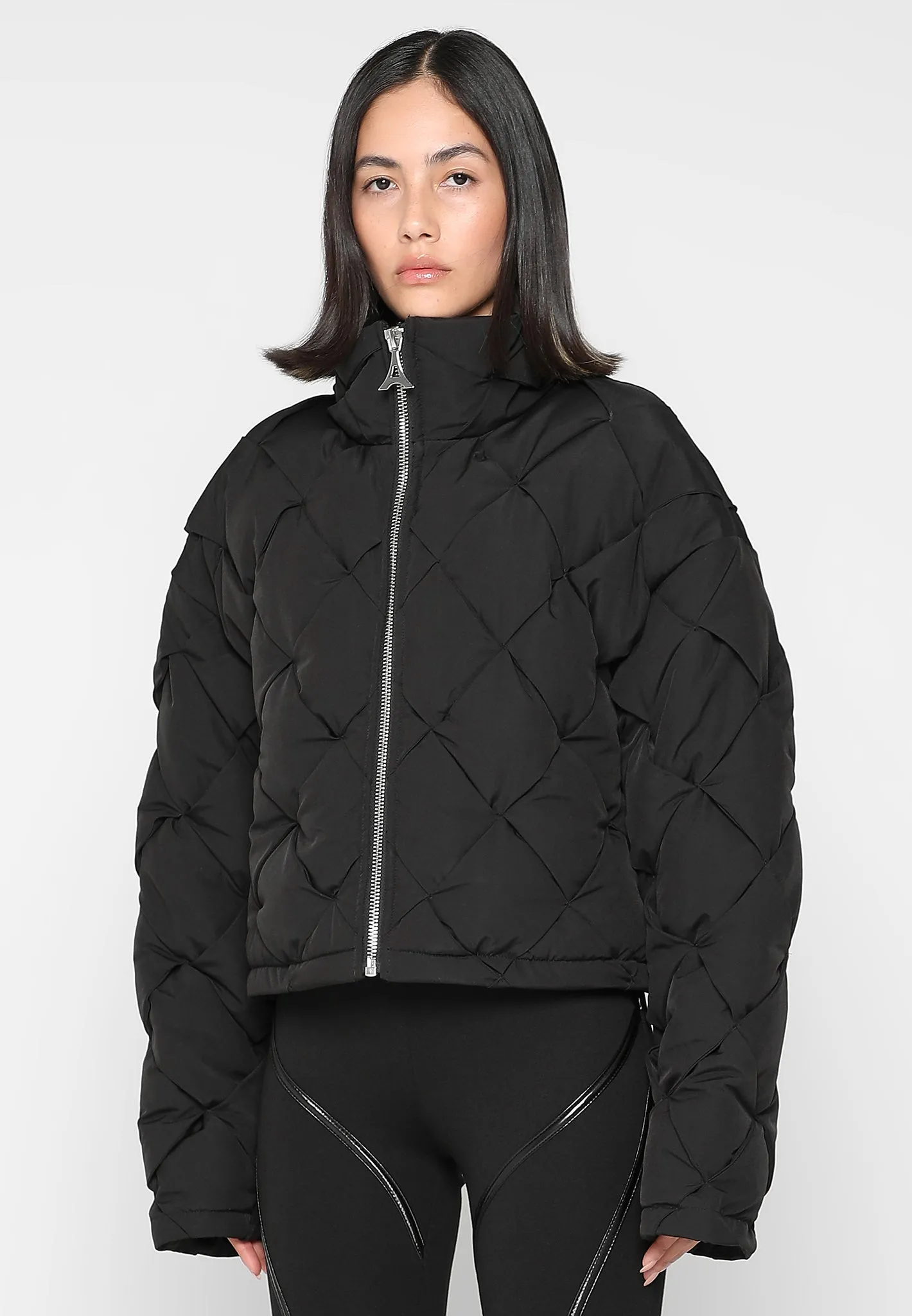 Woven Interlock Puffer Jacket - Black