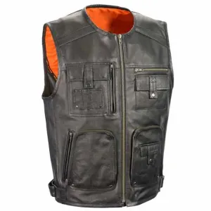 Zipper Front Black Motorcycle Vest